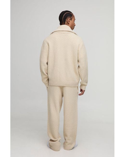 Boohoo Natural Relaxed Knitted Boucle Embroidered Jogger