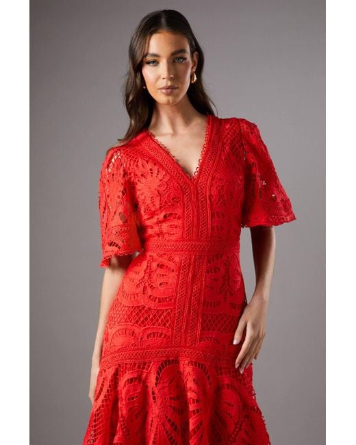 Coast Placement Lace Hanky Hem Dress in Red | Lyst Coast Placement Lace Hanky Hem Dress in Red | Lyst