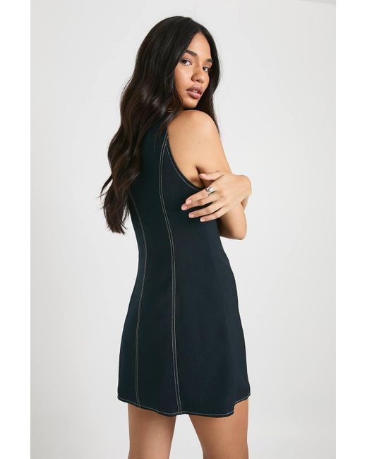 Boohoo Blue Button Tailored Sleeveless A Line Mini Dress