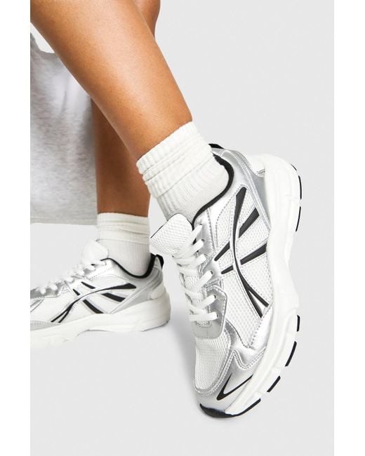 Boohoo White Striped Chunky Sporty Dad Sneakers
