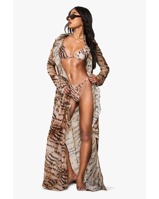 Boohoo Multicolor Premium Swim Tie Dye Chiffon Maxi Beach Kimono