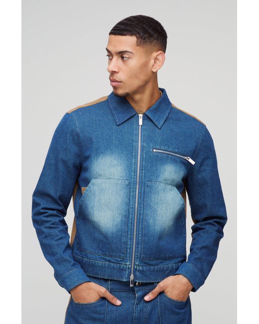 Chaqueta Crop Regular Vaquera Y De Pana Boohoo de color Blue