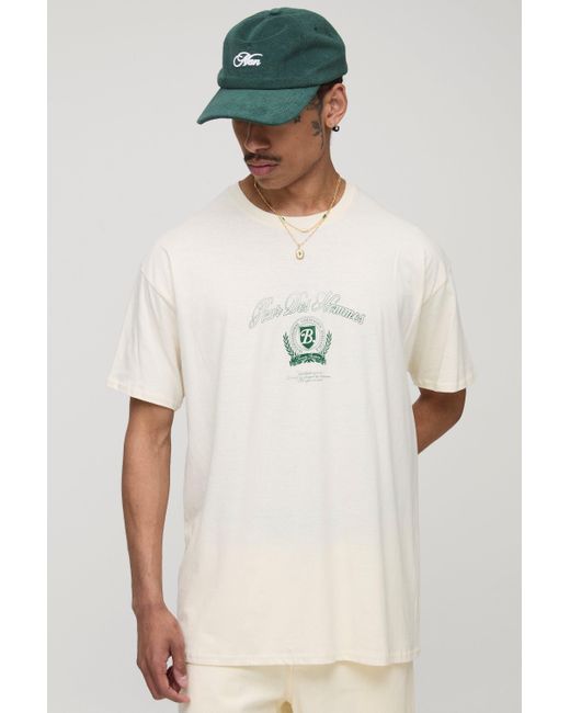 Camiseta Oversize Con Cuello Extendido Y Estampado Pour Homme En Color Crudo Boohoo de color Natural