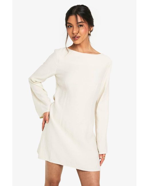 Boohoo Women's White Linen Long Sleeve Slash Neck Tailored Mini Dress -  www.stlouis.ac.tz