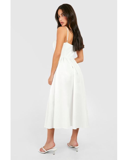 Boohoo White Petite Strappy Milkmaid Midaxi Dress