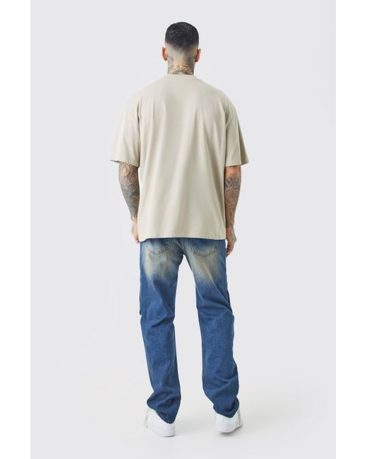BoohooMAN Tall lockere Jeans mit Acid-Waschung und X-Ray Print in Blue für Herren