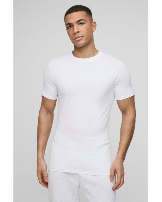 BoohooMAN White Basic Muscle Fit Crew Neck T-shirt for men