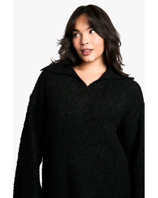 Vestido Plus Mini Oversize De Borreguito Con Cuello Boohoo de color Black