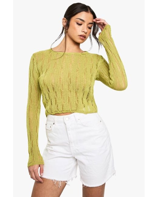Boohoo Women's Yellow Ladder Detail Sweater