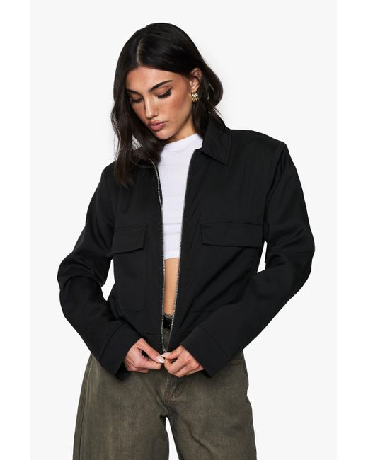 Boohoo Black Zip Front Tailored Bomber Jacket