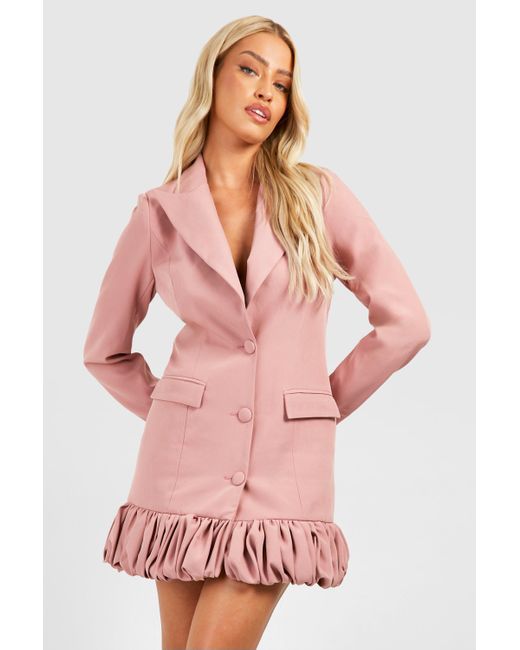 Boohoo Pink Ruffle Hem Tailored Blazer Dress