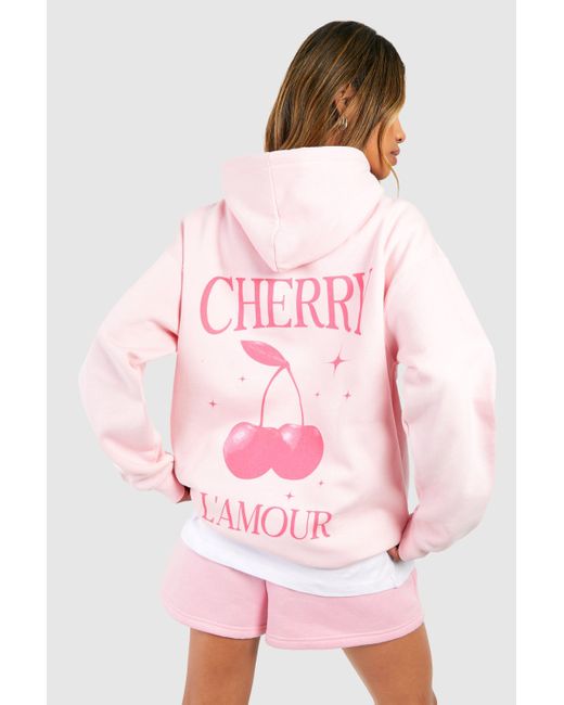 Boohoo Pink Cherry L'amour Back Print Oversized Hoodie