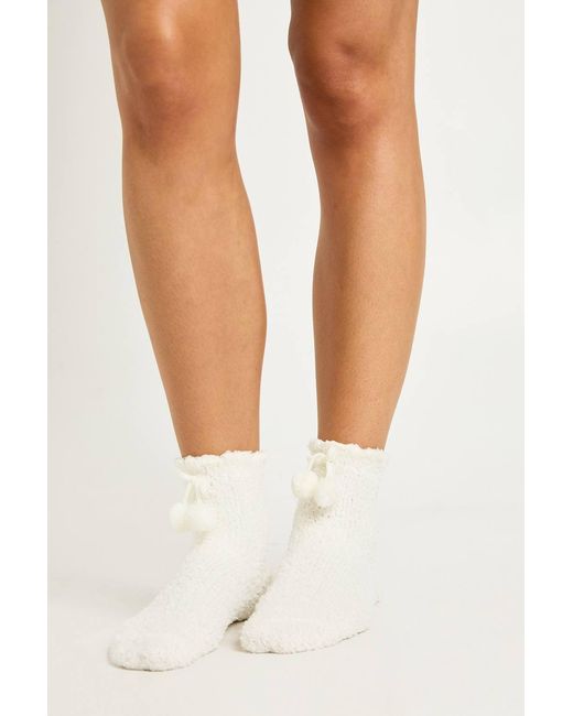 Boohoo White Pom Pom Fluffy Socks