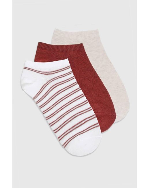 Boohoo Red Striped Ankle Socks 3 Pack