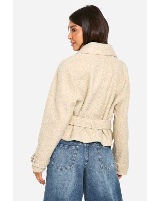 Boohoo Blue Boucle Wool Look Short Trench Coat