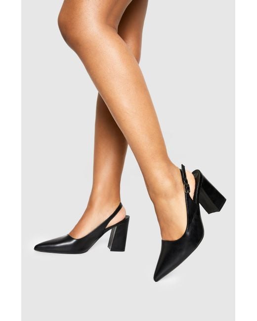 Boohoo Black Block Heeled Slingback Courts