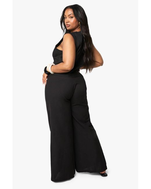 Boohoo Black Plus Drawstring Elasticated Waist Wide Leg Trousers