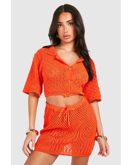 Boohoo Orange Petite Knit Tie Mini Skirt