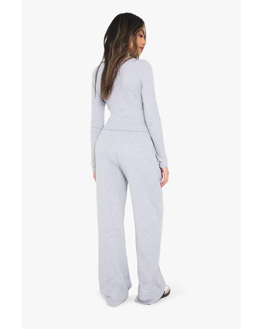 Boohoo White Waffle Zip Through Top Wide Leg Jogger Tracksuit
