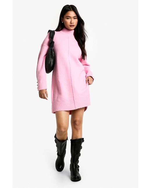 Boohoo Pink Seam Detail Oversized Knitted Mini Dress