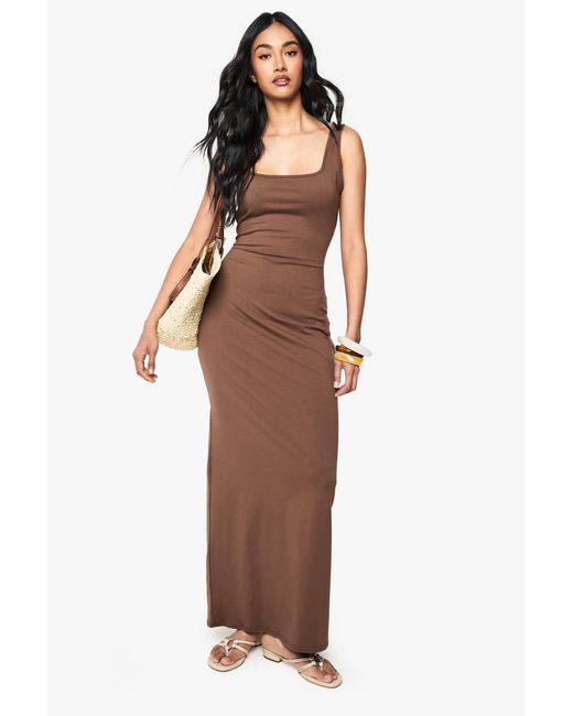 knee length dresses for ladies Boohoo Chartreuse Satin Ruffle Plunge Maxi Dress main image 0