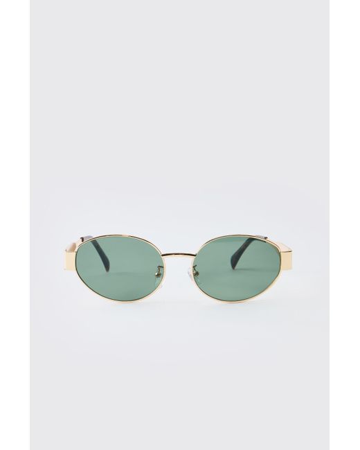 BoohooMAN Braune Retro-Sonnenbrille in Metallic für Herren