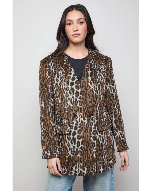 Oasis Brown Collarless Blazer Coat