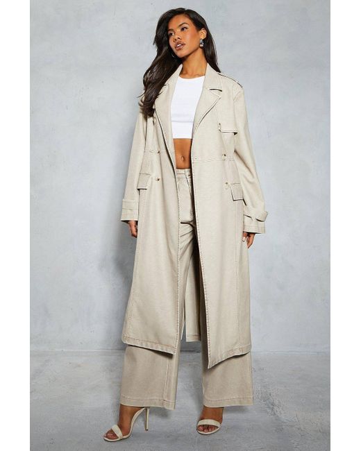 MissPap Natural Leather Look Longline Belted Trench Coat