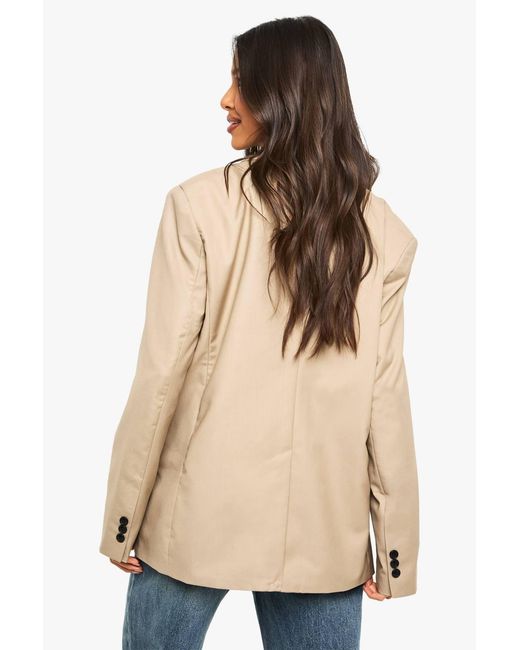 Boohoo Natural Oversized Hem Split Single Breasted Blazer