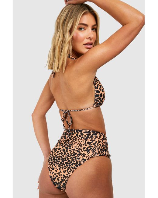 Boohoo Brown Leopard Tummy Control High Waisted Bikini Set