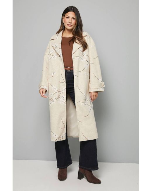 Wallis Natural Floral Three Button Collared Coat