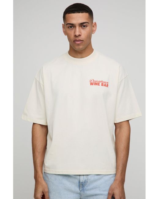 BoohooMAN Kastiges Oversize T-Shirt mit Wine Bar Print in Red für Herren