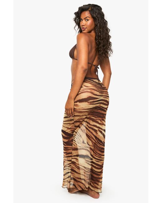 Boohoo White Tiger Maxi Beach Skirt