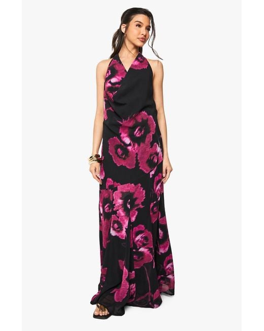 floral chiffon maxi dress boohoo Pink boohoo Plus Floral Chiffon Ruffle Maxi Dress