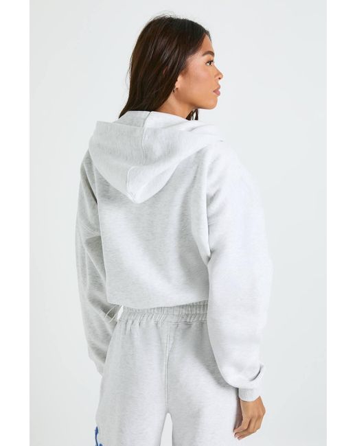 Boohoo White Ath Archive Self Fabric Applique Zip Through Hoodie
