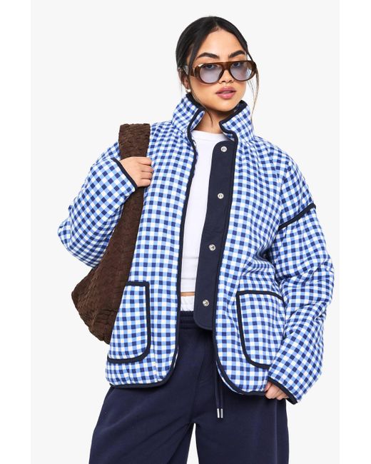 Boohoo Blue Printed Oversized Jacket