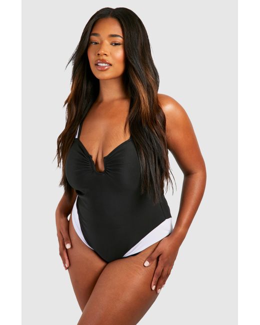 Boohoo Black Plus Mono Contrast Bathing Suit