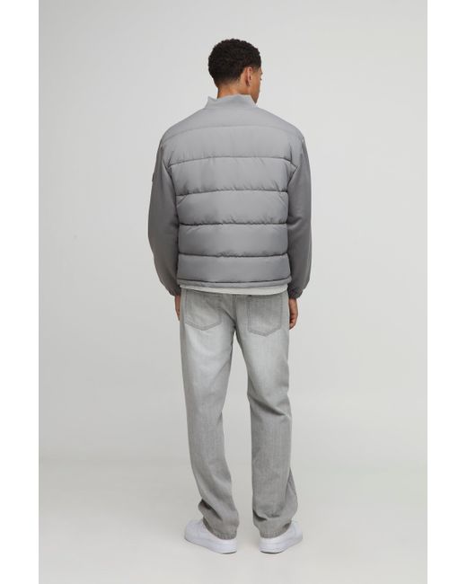 Regular Fit Quilted Scuba Sleeve Puffer Boohoo de color Gray