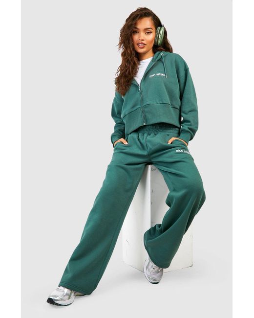 Boohoo Green Dsgn Studio Cropped Zip Through Hooded Tracksuit