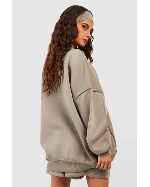Boohoo Exposed Seam Detail Oversized Sweatshirt in Brown | Lyst
