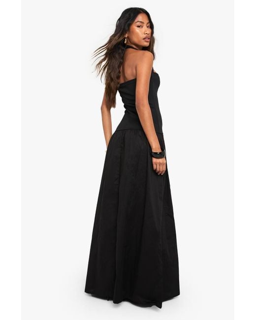 Boohoo Jersey Rib Cotton Mix Halterneck Maxi Dress in Black | Lyst