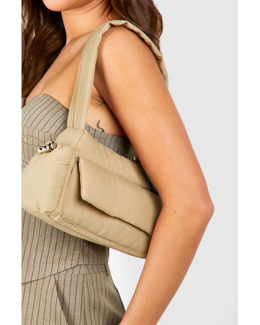 Boohoo Natural Nylon Cargo Pocket Detail Shoulder Bag