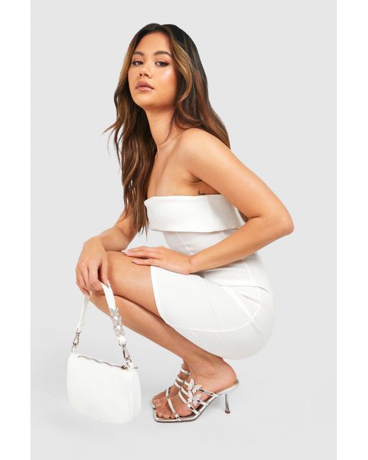 Boohoo White Butterfly Emellished Multi Strap Heeled Mules