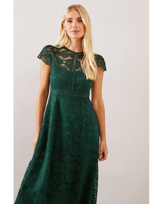 Wallis Petite Lace Fit And Flare Dress in Green Lyst