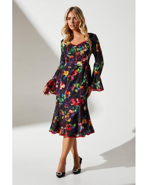 Coast Women's Black Petite Floral Print Long Sleeve Midi Dress Coast Women's Black Petite Floral Print Long Sleeve Midi Dress