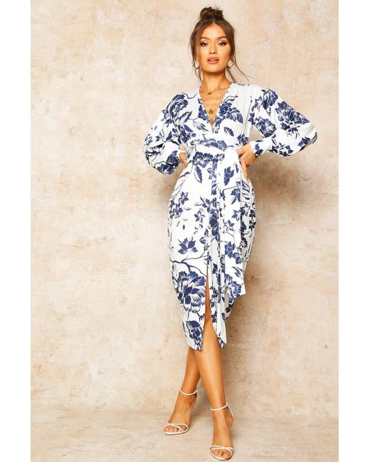 Boohoo Floral Print Plunge Tie Waist 