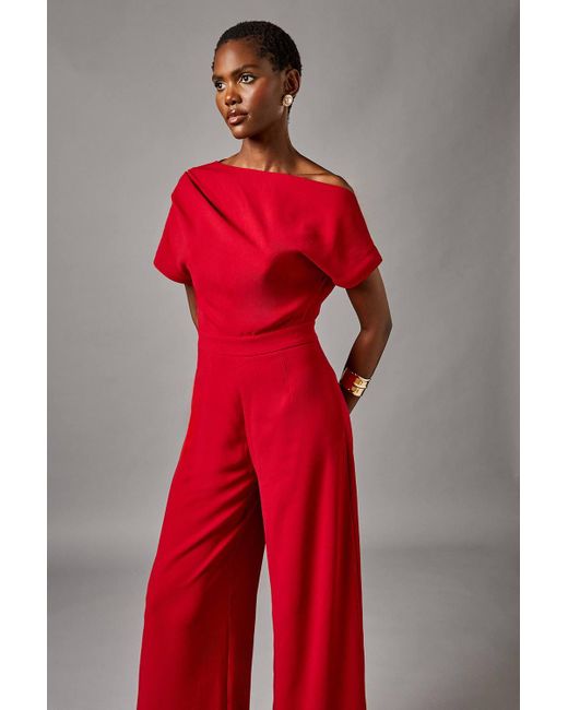 Coast Red Pleat Off The Shoulder Jumpsuit