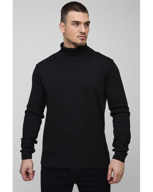 BoohooMAN Tall schwarzer Basic Rollkragen-Pullover in Black für Herren
