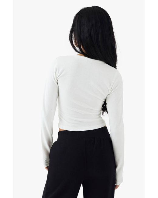 DSGN Studio White Button Detail Embroidered Long Sleeve Top