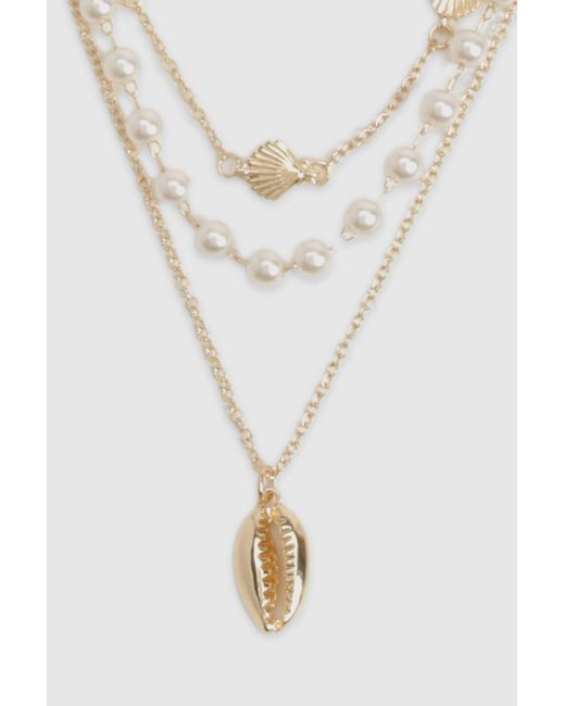 Boohoo Natural Ocean And Pearl Layered Necklace